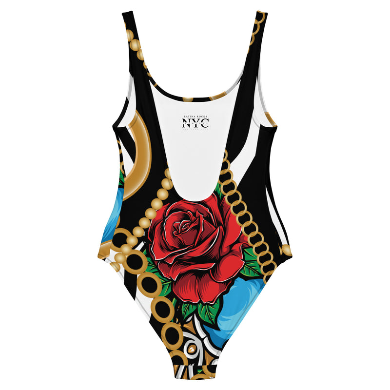 Latina Fashion- Latina Rocks Roses and Pearls One-Piece Swimsuit