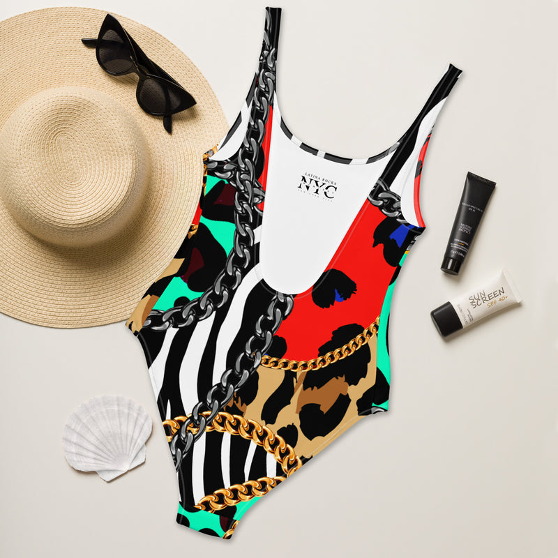 Latina Fashion- Latina Rocks Chains Print One-Piece Swimsuit