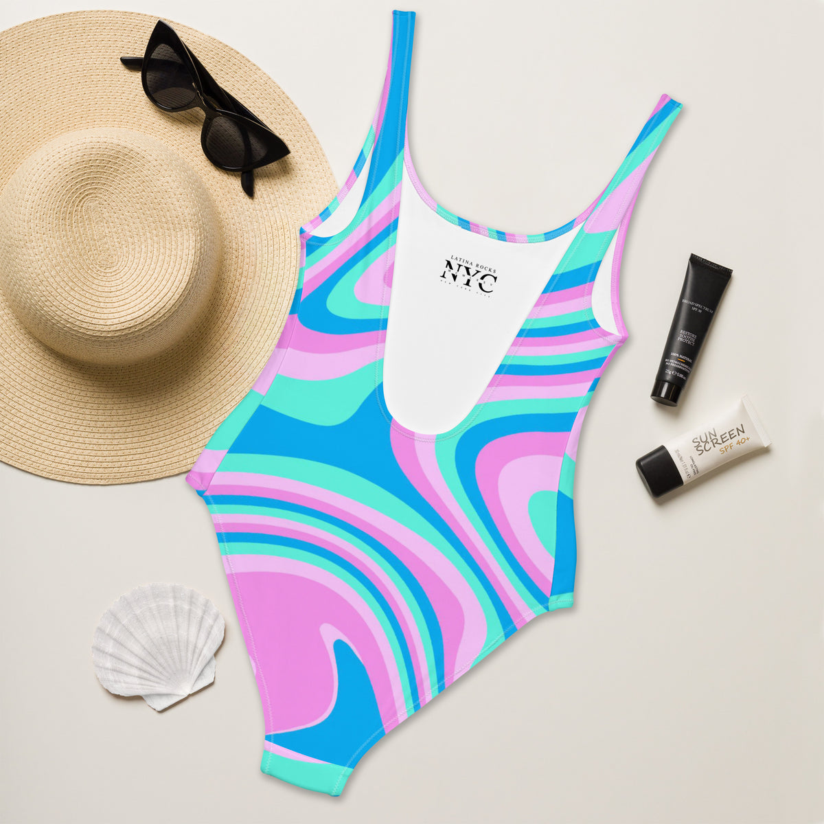 Latina Fashion- Latina Rocks Sky Blue 70's Groove One-Piece Swimsuit