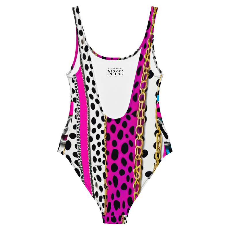 Latina Fashion- Latina Rocks 80's Chic Pink and Black Animal Print One-Piece Swimsuit