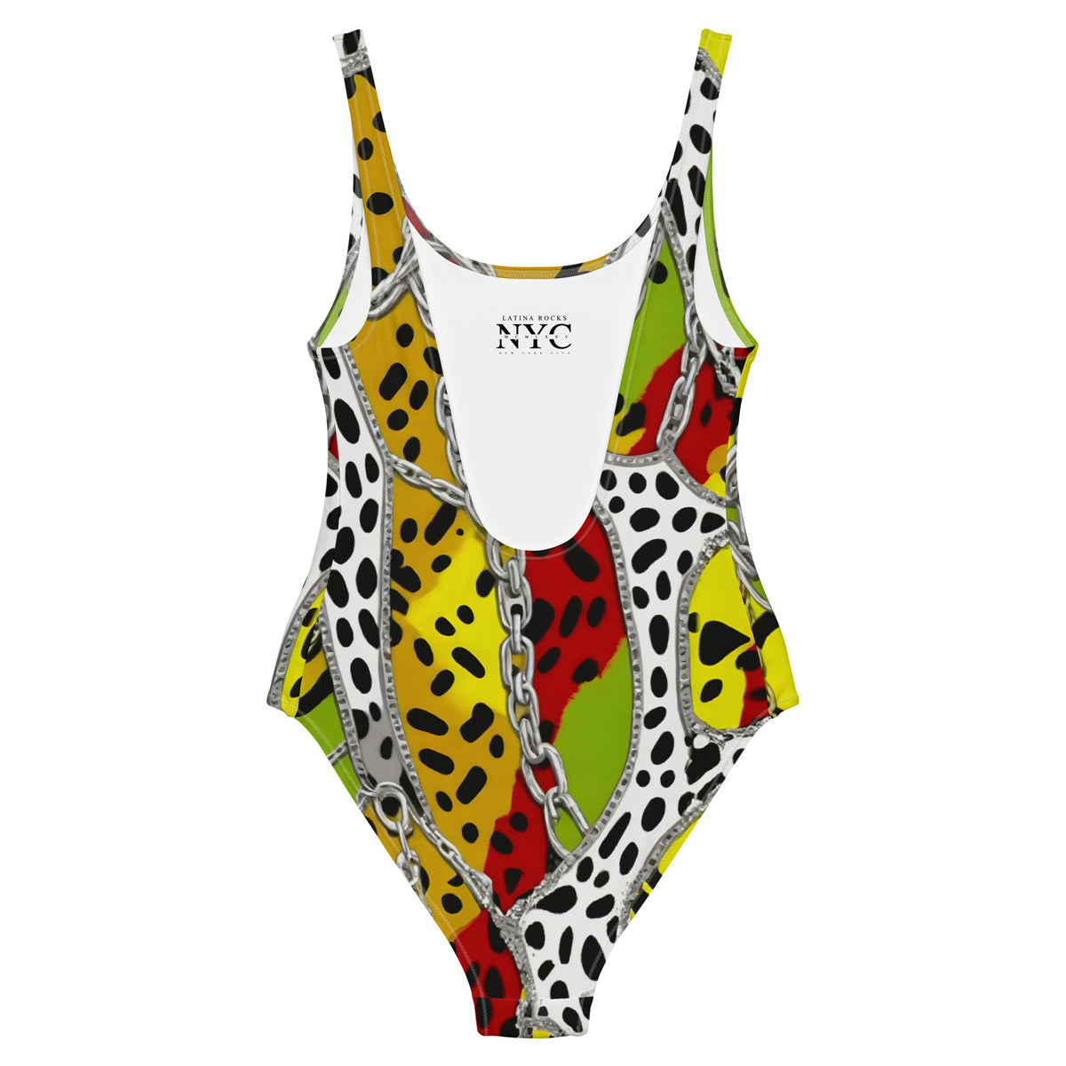 Latina Fashion- Latina Rocks Chains and Patchwork Animal Print One-Piece Swimsuit