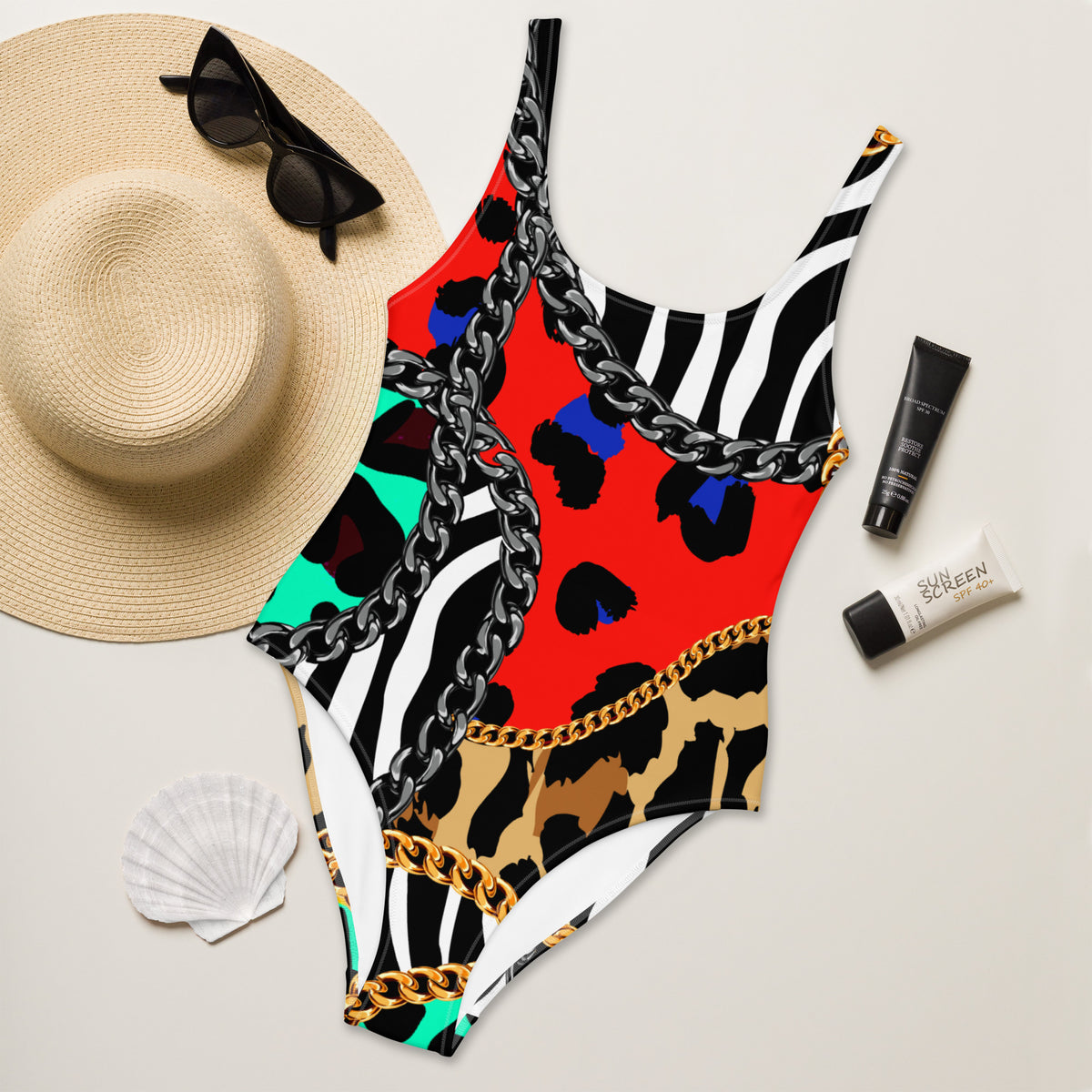 Latina Fashion- Latina Rocks Chains Print One-Piece Swimsuit