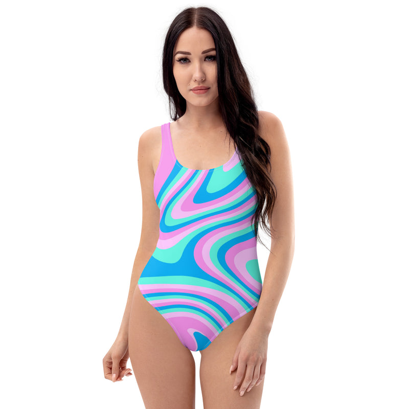 Latina Fashion- Latina Rocks Sky Blue 70's Groove One-Piece Swimsuit