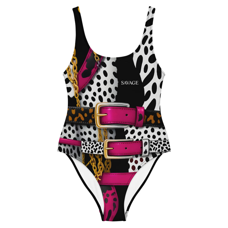 Latina Fashion- Latina Rocks Leather Belts and Animal Print One-Piece Swimsuit