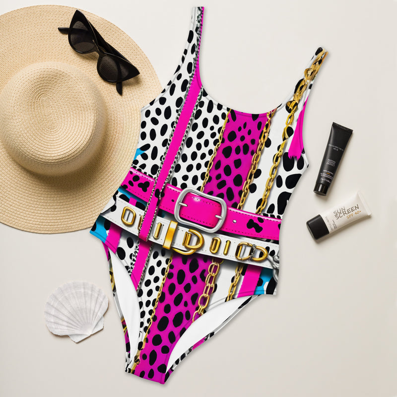 Latina Fashion- Latina Rocks 80's Chic Pink and Black Animal Print One-Piece Swimsuit