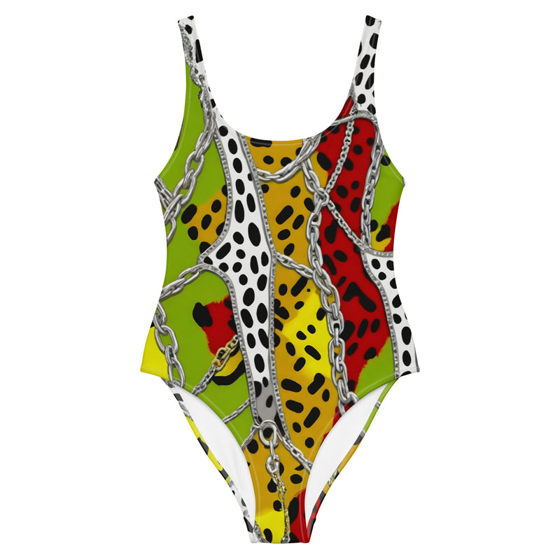 Latina Fashion- Latina Rocks Chains and Patchwork Animal Print One-Piece Swimsuit