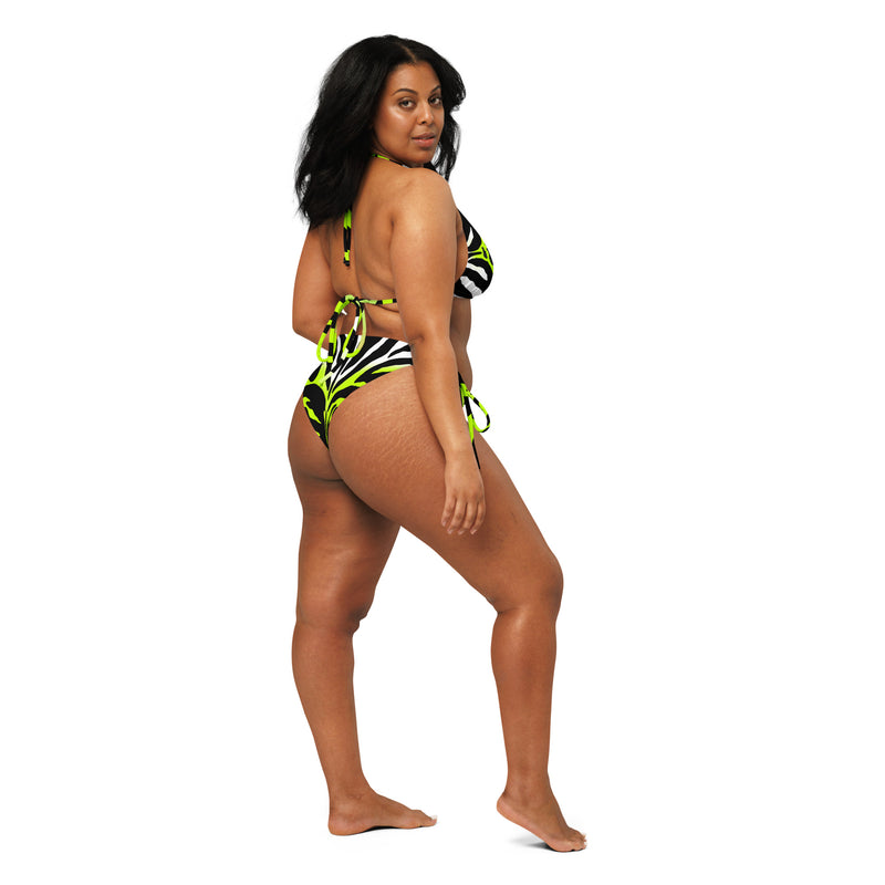 Latina Fashion- Latina Rocks Neon Green Zebra-Cheetah Print String-Bikini