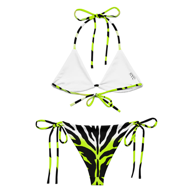 Latina Fashion- Latina Rocks Neon Green Zebra-Cheetah Print String-Bikini