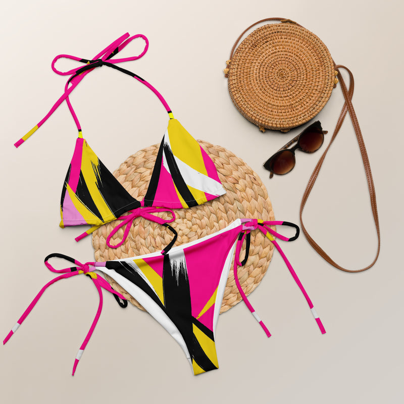 Latina Fashion- Latina Rocks Neon Slasher Print String-Bikini