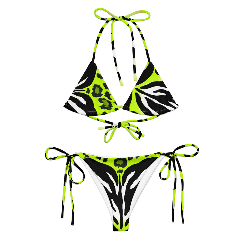 Latina Fashion- Latina Rocks Neon Green Zebra-Cheetah Print String-Bikini