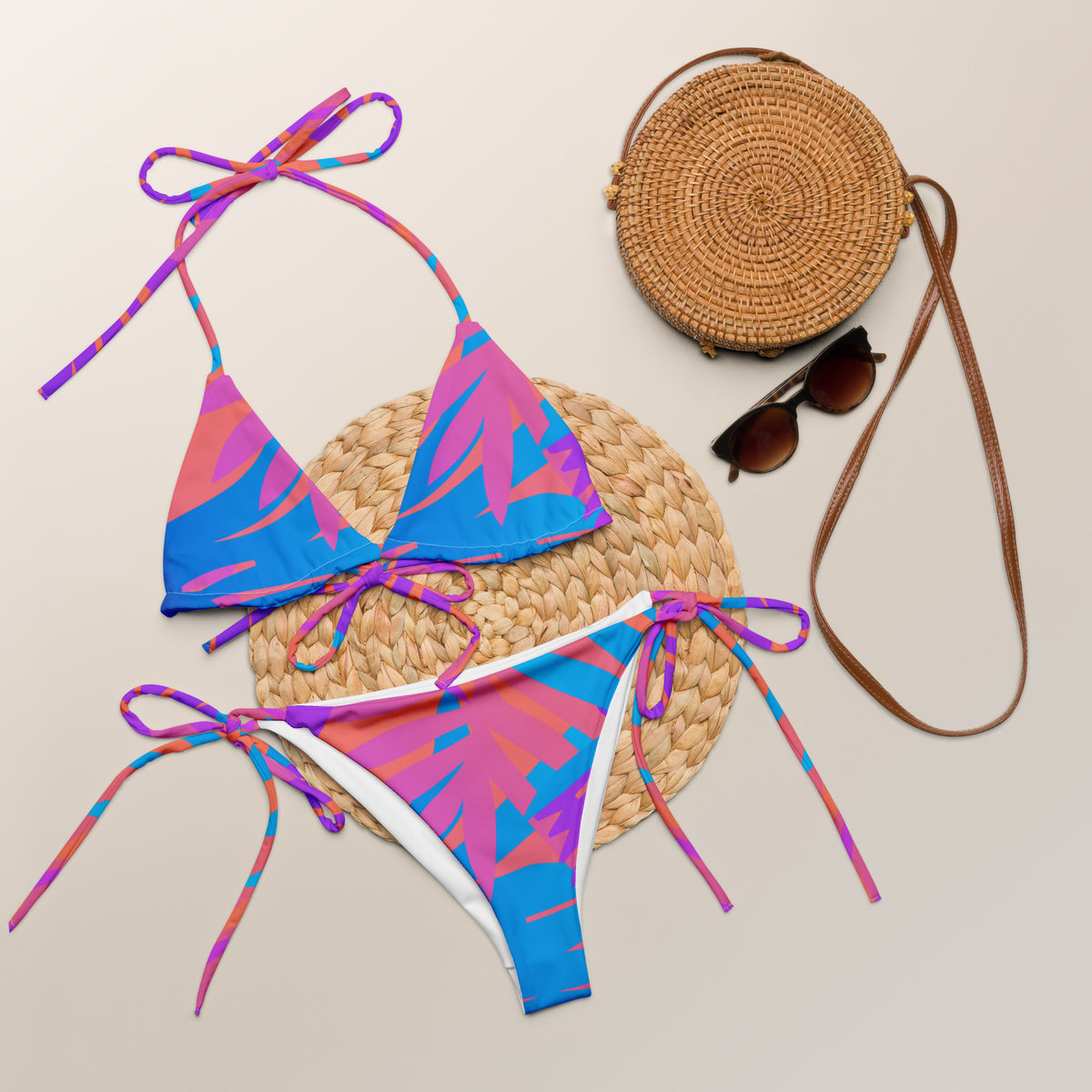 Latina Fashion- Latina Rocks Light Pink and Blue Floral String-Bikini