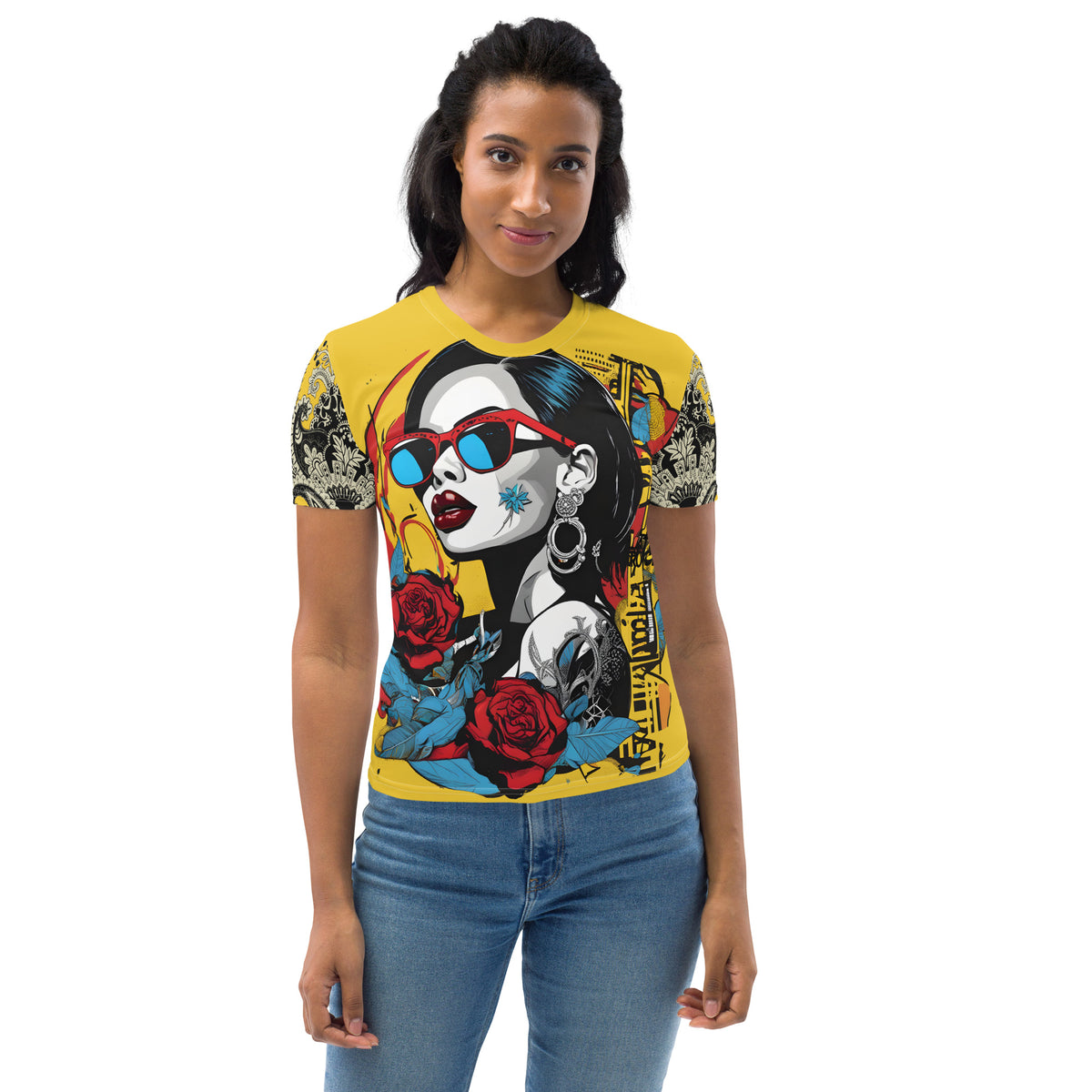 Latina Fashion- Latina Rocks Lipstick and Shades Women's Short Sleeve Shirt