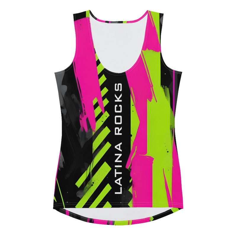 Latina Fashion- Latina Rocks Pink/Green Color Chaos Tank Top