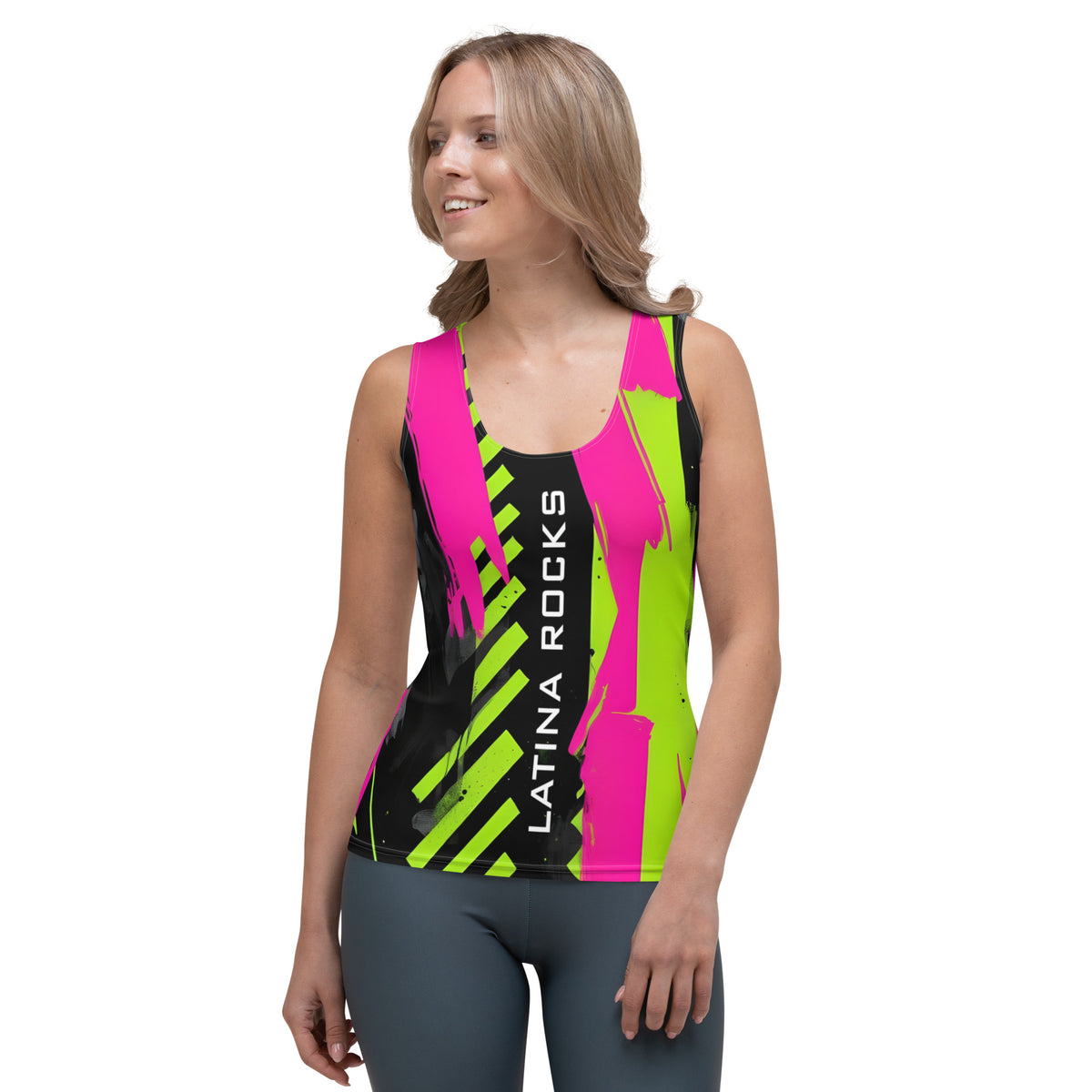 Latina Fashion- Latina Rocks Pink/Green Color Chaos Tank Top