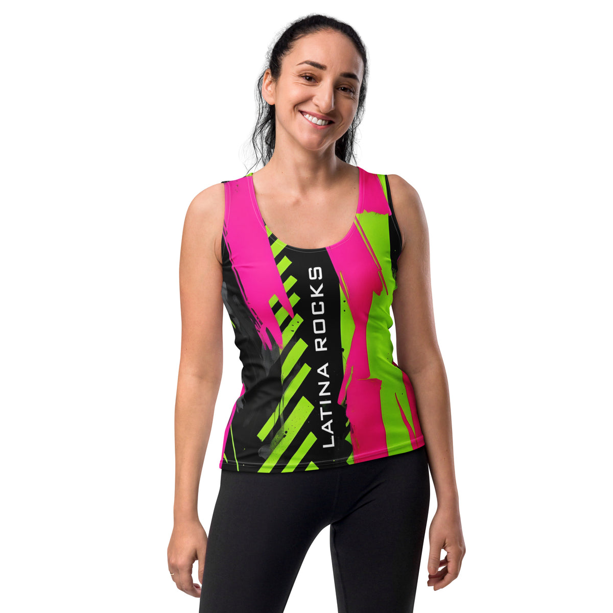 Latina Fashion- Latina Rocks Pink/Green Color Chaos Tank Top