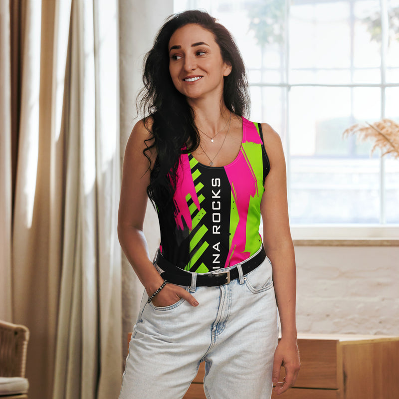 Latina Fashion- Latina Rocks Pink/Green Color Chaos Tank Top