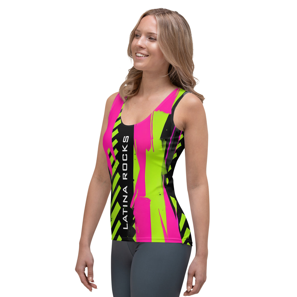 Latina Fashion- Latina Rocks Pink/Green Color Chaos Tank Top