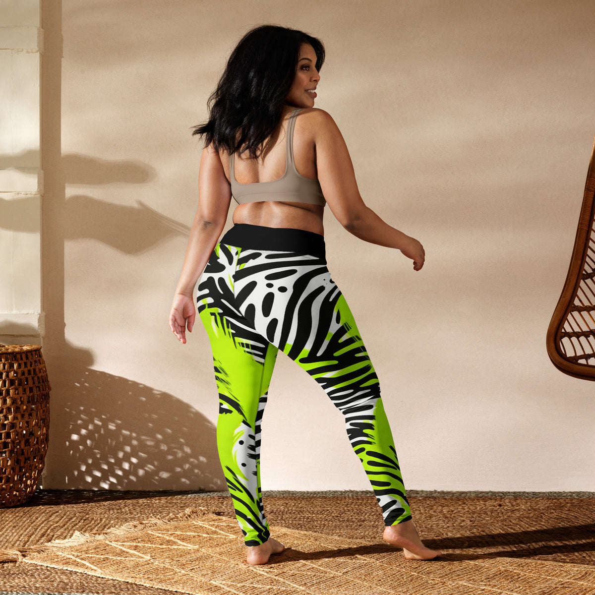 Latina Rocks Neon Green Zebra Print Yoga Leggings