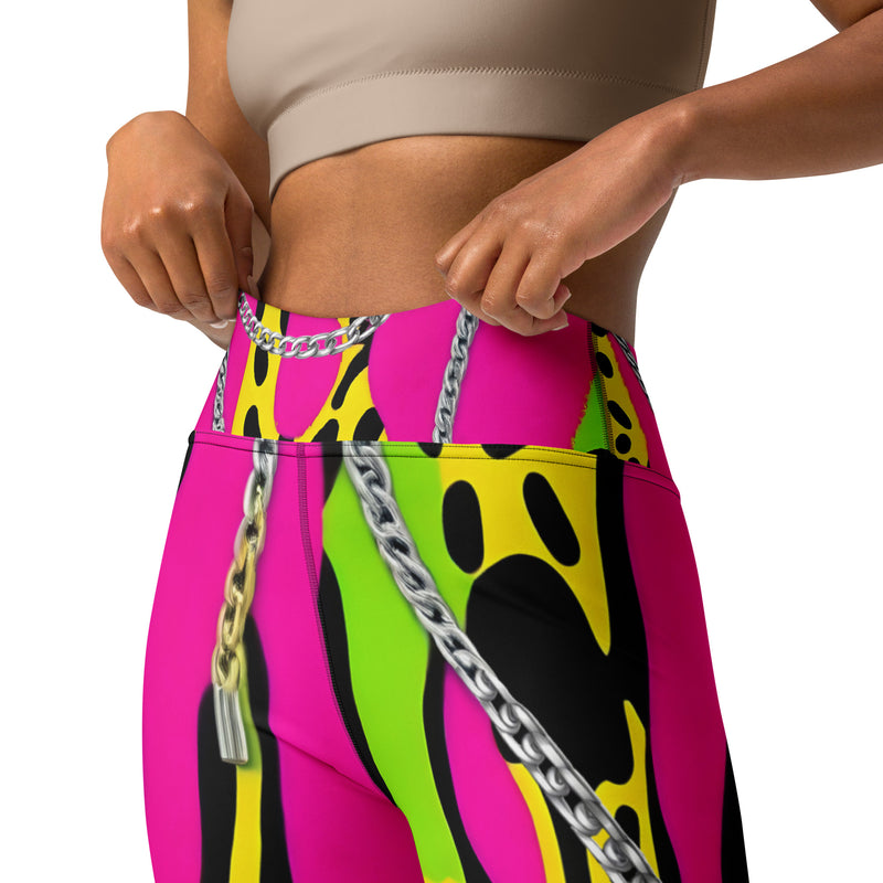 Latina Rocks Neon Pink w/ Neon Green and Yellow Animal Print Chains Yoga Leggings