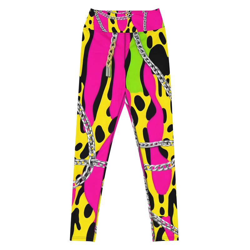 Latina Rocks Neon Pink w/ Neon Green and Yellow Animal Print Chains Yoga Leggings