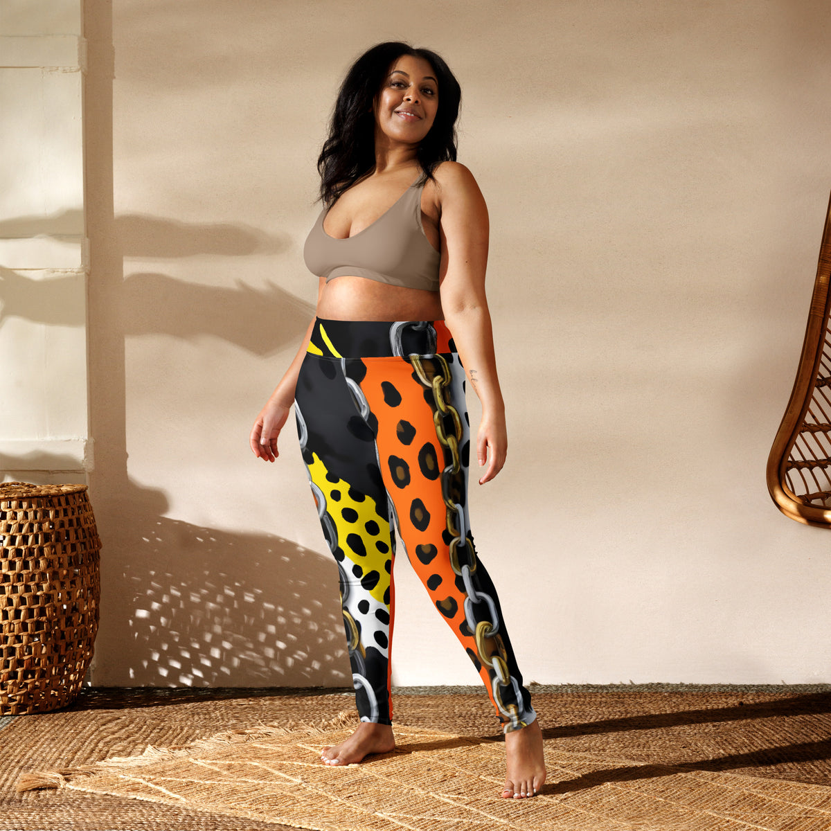 Latina Rocks Orange Animal Print and Chains Yoga Leggings