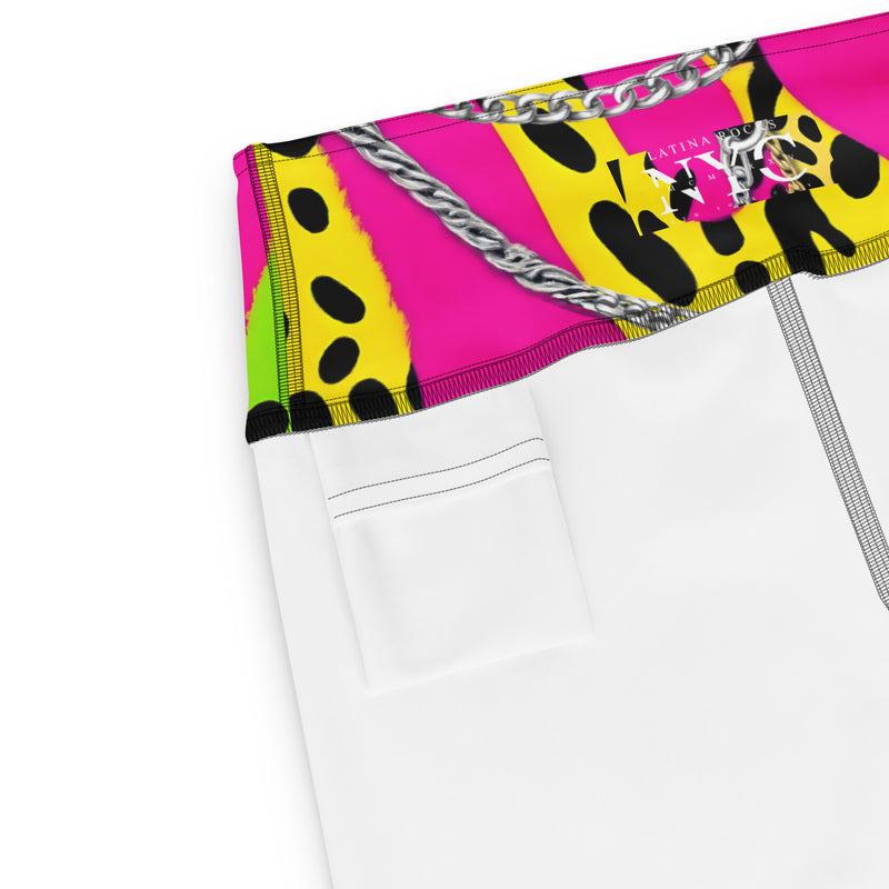 Latina Rocks Neon Pink w/ Neon Green and Yellow Animal Print Chains Yoga Leggings